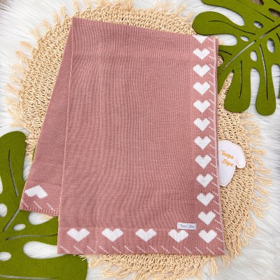  Manta de linha coração rosê